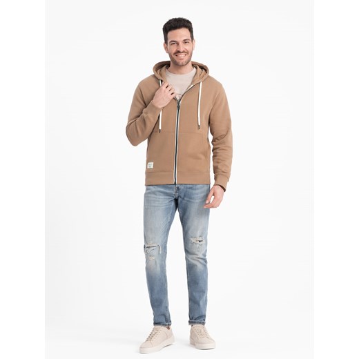 Bluza męska dresowa BASIC rozpinana z kapturem - brązowa V2 OM-SSBZ-0178 XXL ombre