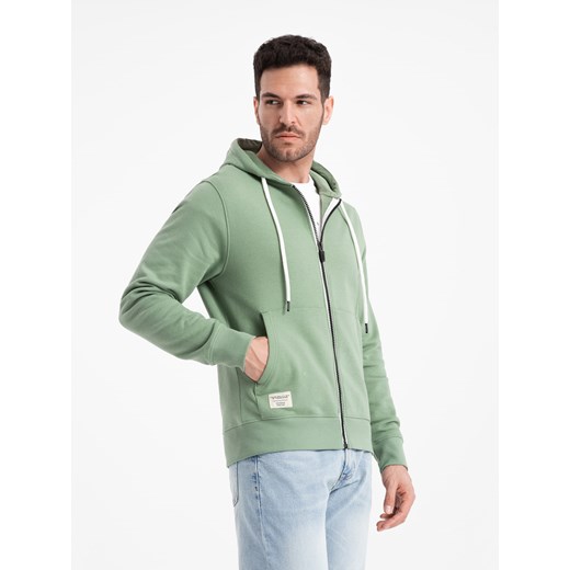 Bluza męska dresowa BASIC rozpinana z kapturem - zielona V3 OM-SSBZ-0178 S ombre