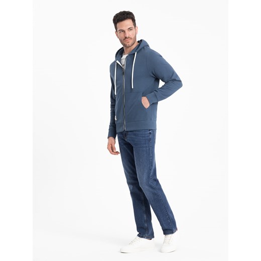 Bluza męska dresowa BASIC rozpinana z kapturem - granatowa V4 OM-SSBZ-0178 XL ombre