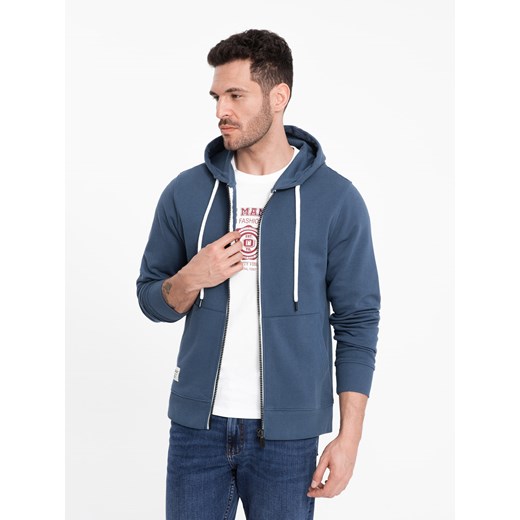 Bluza męska dresowa BASIC rozpinana z kapturem - granatowa V4 OM-SSBZ-0178 XL ombre