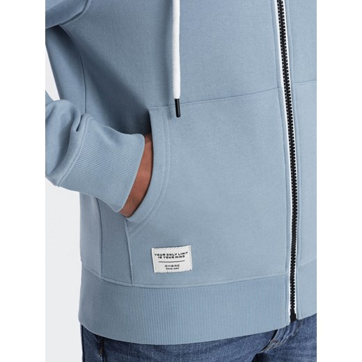 Męska bluza dresowa BASIC rozpinana z kapturem - niebieska V7 OM-SSBZ-0178 L ombre