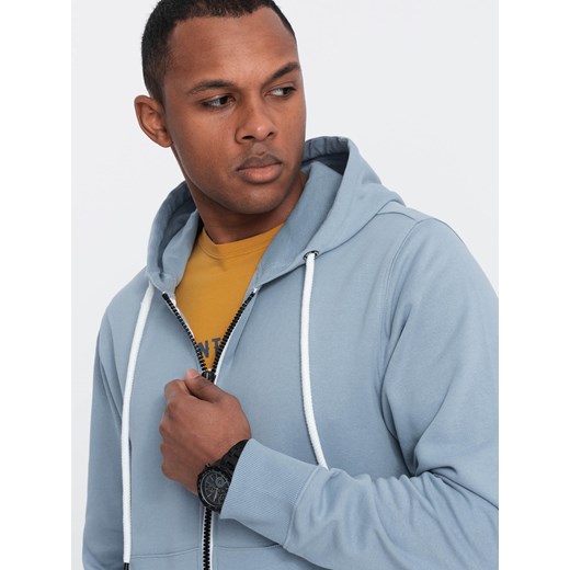Męska bluza dresowa BASIC rozpinana z kapturem - niebieska V7 OM-SSBZ-0178 S ombre