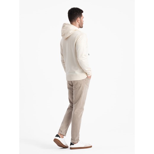 Męska bluza dresowa BASIC rozpinana z kapturem - kremowa V11 OM-SSBZ-0178 L ombre