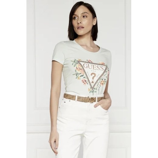 GUESS T-shirt TRIANGLE FLOWERS | Regular Fit ze sklepu Gomez Fashion Store w kategorii Bluzki damskie - zdjęcie 172797174