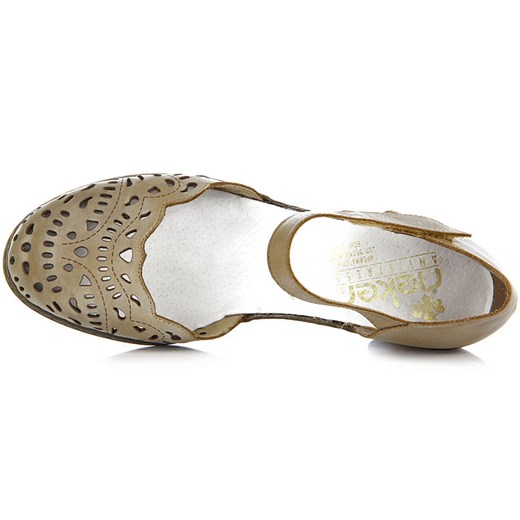 RIEKER 40966-62 skórzane beżowe sandały damskie ażurowe lekkie komfortowe butyraj-pl  sandały