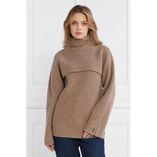 Calvin Klein Wełniany golf RECYCLED OVERLAY SWEATER | Regular Fit ze sklepu Gomez Fashion Store w kategorii Swetry damskie - zdjęcie 172845140