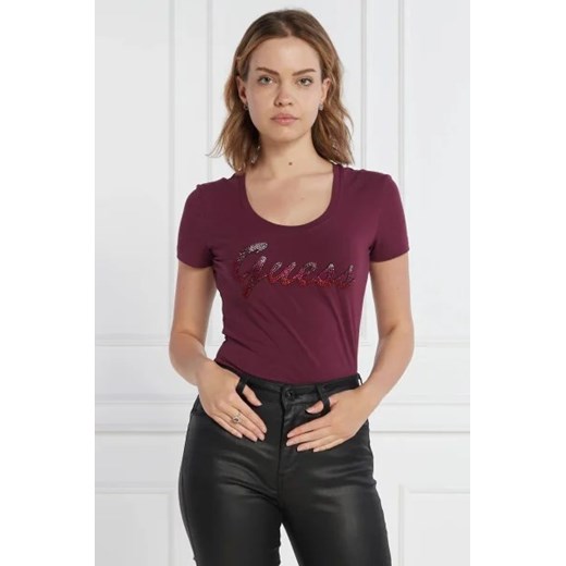 GUESS T-shirt SS RN SHINY | Regular Fit ze sklepu Gomez Fashion Store w kategorii Bluzki damskie - zdjęcie 172905364