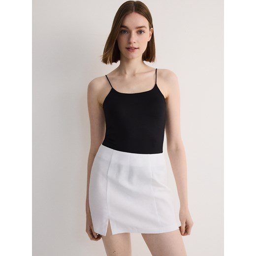 Reserved - Spódnica mini z lnem - biały ze sklepu Reserved w kategorii Spódnice - zdjęcie 172997654