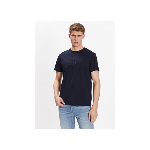 Gant T-Shirt Tonal Shield 2003140 Granatowy Regular Fit ze sklepu MODIVO w kategorii T-shirty męskie - zdjęcie 172999563
