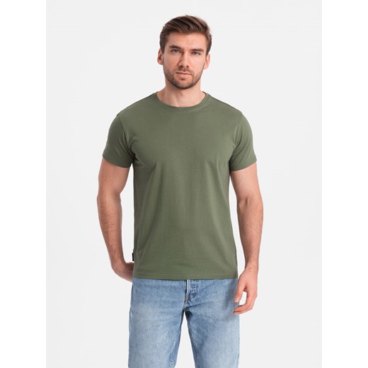 T-shirt męski klasyczny bawełniany BASIC - khaki V6 OM-TSBS-0146 ze sklepu ombre w kategorii T-shirty męskie - zdjęcie 173000001