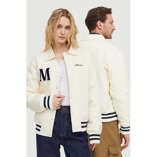 The Mercer Brand kurtka bawełniana The Varsity Polo kolor beżowy przejściowa MEAP241010 ze sklepu ANSWEAR.com w kategorii Kurtki męskie - zdjęcie 173000554