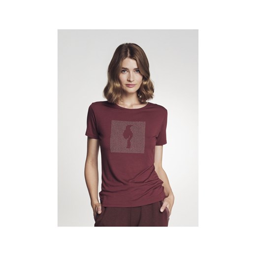 Bordowy T-shirt damski z aplikacją ze sklepu OCHNIK w kategorii Bluzki damskie - zdjęcie 173001074