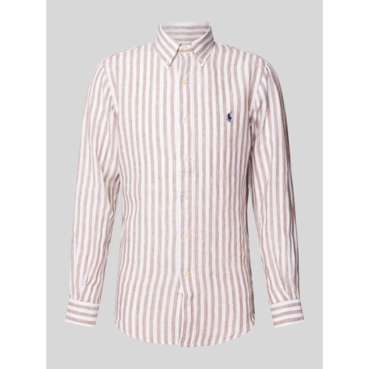 Koszula lniana o kroju custom fit ze wzorem w paski ze sklepu Peek&Cloppenburg  w kategorii Koszule męskie - zdjęcie 173005133