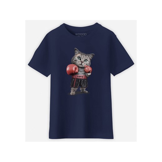 WOOOP Koszulka &quot;Boxing cat&quot; w kolorze granatowym ze sklepu Limango Polska w kategorii Bluzki dziewczęce - zdjęcie 173005821