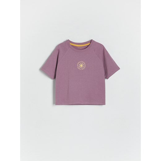 Reserved - T-shirt oversize z haftem - fioletowy Reserved 5-2 lata) Reserved