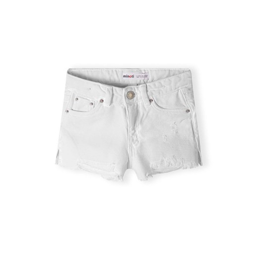 Białe krótkie spodenki jeansowe dla dziewczynki z przetarciami Minoti 128/134 5.10.15