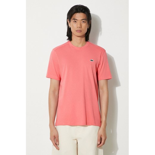Lacoste t-shirt męski kolor różowy gładki ze sklepu PRM w kategorii T-shirty męskie - zdjęcie 173015311