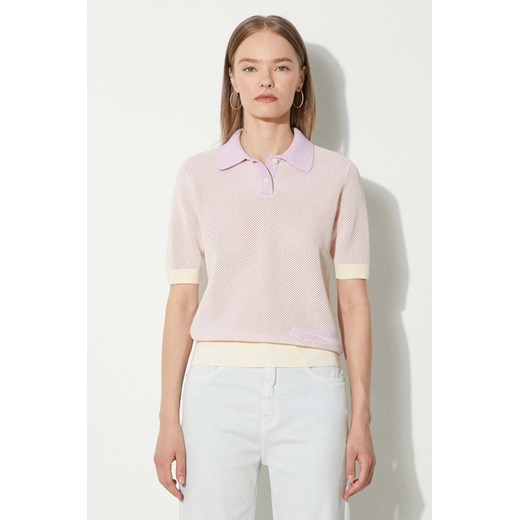 Maison Kitsuné polo bawełniane Flash Fox Knitted Mesh Polo kolor fioletowy Maison Kitsuné M PRM