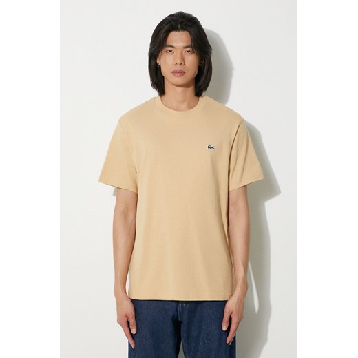 Lacoste t-shirt bawełniany męski kolor beżowy gładki ze sklepu PRM w kategorii T-shirty męskie - zdjęcie 173015613