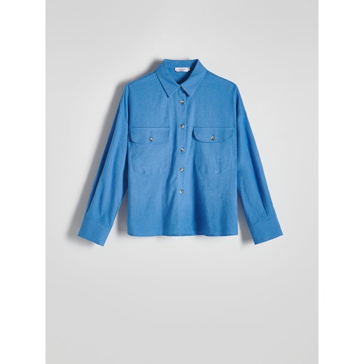 Reserved - Koszula z domieszką lnu - niebieski ze sklepu Reserved w kategorii Koszule damskie - zdjęcie 173028120
