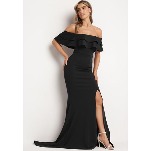 Czarna Elegancka Sukienka Typu Hiszpanka z Rozkloszowanym Dołem i Wycięciami Tumini ze sklepu Born2be Odzież w kategorii Sukienki - zdjęcie 173028973