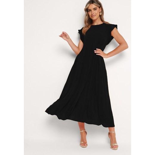 Czarna Plisowana Sukienka z Krótkim Rękawem Nlea ze sklepu Born2be Odzież w kategorii Sukienki - zdjęcie 173029033