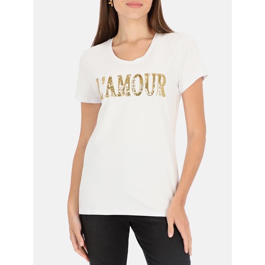 Bawełniany t-shirt damski ze złotą aplikacją L'AF Lyric ze sklepu Eye For Fashion w kategorii Bluzki damskie - zdjęcie 173030521