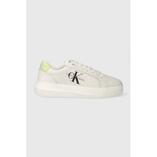 Calvin Klein Jeans sneakersy skórzane YW0YW00823 CHUNKY CUPSOLE MONOLOGO W kolor biały YW0YW00823 ze sklepu ANSWEAR.com w kategorii Buty sportowe damskie - zdjęcie 173031594