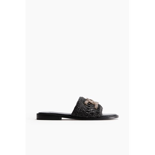 H & M - Słomkowe klapki z kamieniami strassu - Czarny H & M 35 H&M