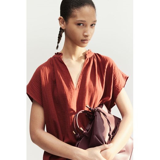H & M - Bawełniana bluzka z falbankami - Pomarańczowy ze sklepu H&M w kategorii Bluzki damskie - zdjęcie 173032710