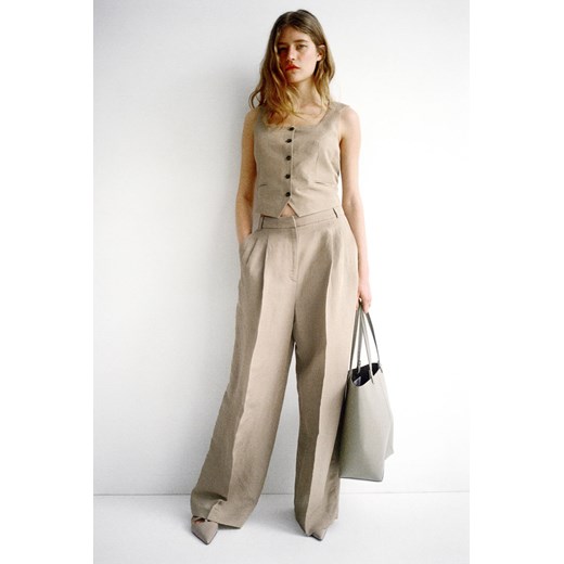 H & M - Eleganckie spodnie z domieszką lnu - Beżowy ze sklepu H&M w kategorii Spodnie damskie - zdjęcie 173032793