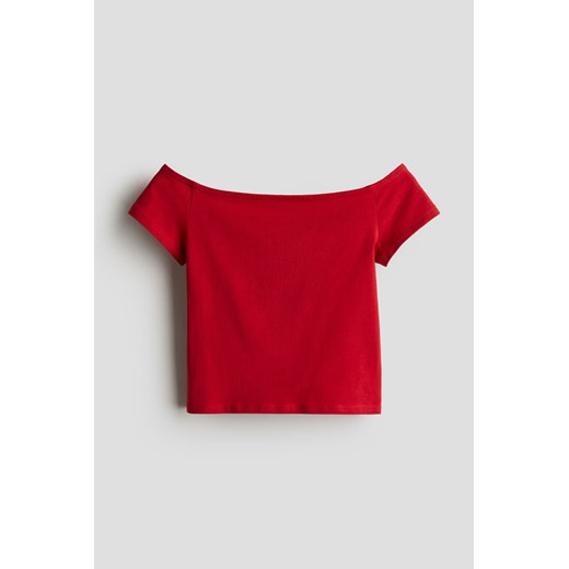 H & M - Dżersejowy top z odkrytymi ramionami - Czerwony ze sklepu H&M w kategorii Bluzki dziewczęce - zdjęcie 173032801