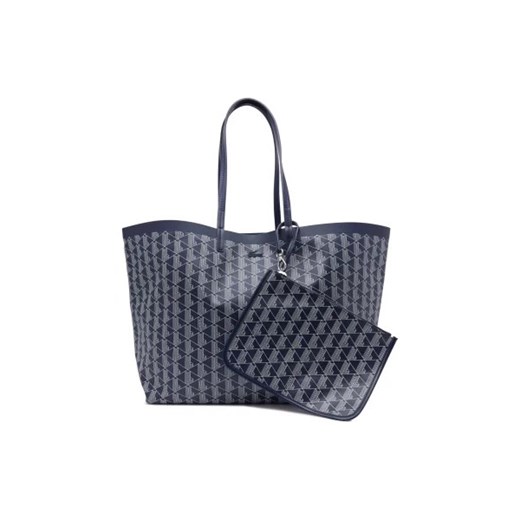Lacoste shopper bag ze skóry ekologicznej na wakacje granatowa