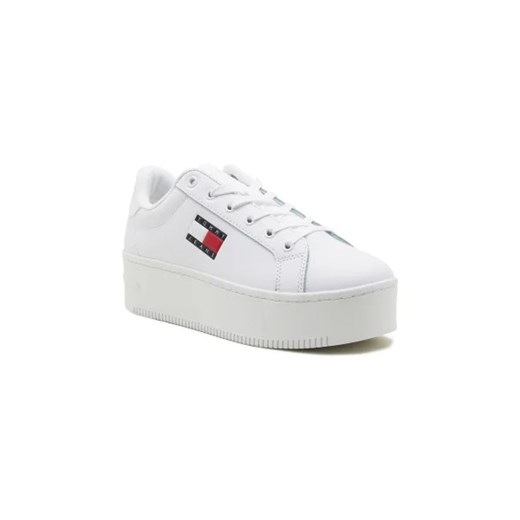 Buty sportowe damskie Tommy Jeans sneakersy białe sznurowane skórzane na platformie 