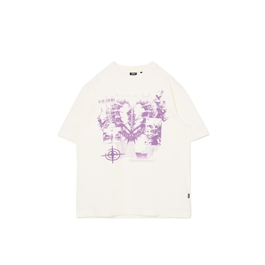 Cropp - Koszulka z fioletowym printem - kremowy ze sklepu Cropp w kategorii T-shirty męskie - zdjęcie 173116791