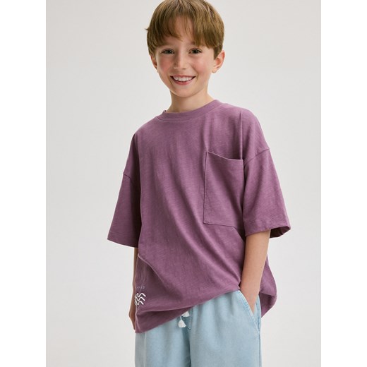 Reserved - T-shirt oversize z kieszonką - fioletowy ze sklepu Reserved w kategorii T-shirty chłopięce - zdjęcie 173117464