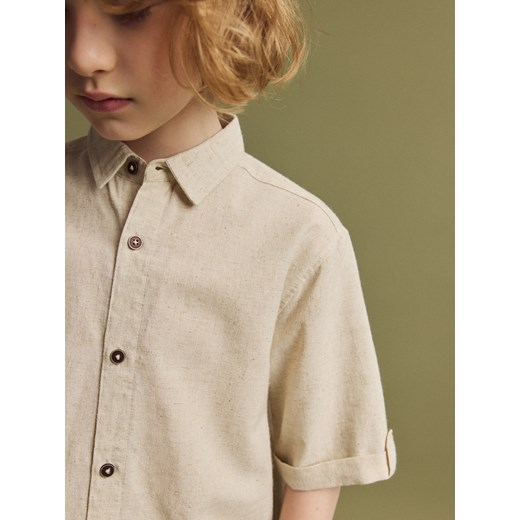 Reserved - Gładka koszula z lnem - beżowy Reserved 122 (6-7 lat) Reserved