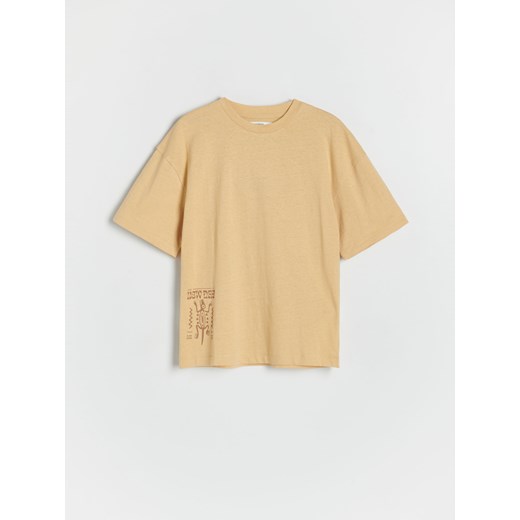 Reserved - T-shirt z lnem - kremowy ze sklepu Reserved w kategorii T-shirty chłopięce - zdjęcie 173117492