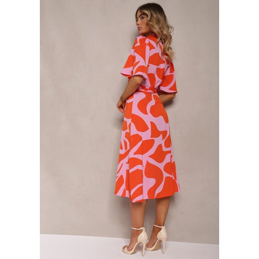 Pomarańczowa Sukienka o Kopertowym Fasonie z Wiązaniem w Talii Uzilena Renee XL okazja Renee odzież