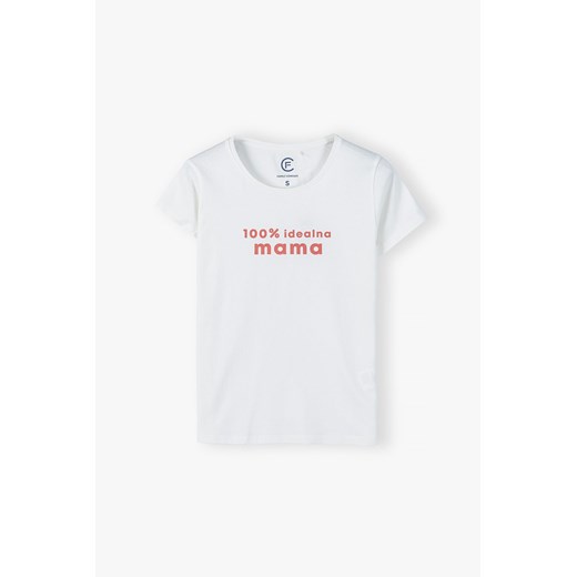 Bawełniany t-shirt damski biały - 100% idealna mama Family Concept By 5.10.15. M 5.10.15
