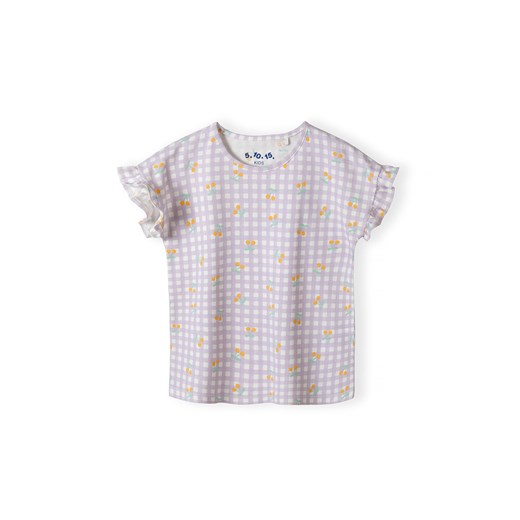 T-shirt dziewczęcy w biało-fioletową kratkę - 5.10.15. ze sklepu 5.10.15 w kategorii Bluzki dziewczęce - zdjęcie 173118404
