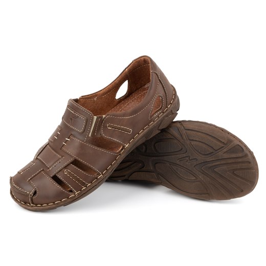 Buty męskie wsuwane na lato skórzane 902MP brązowe Buty Olivier 48 butyolivier