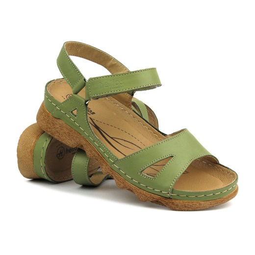 Skórzane sandały damskie na platformie - HELIOS Komfort 248, zielone Helios Komfort 37 ulubioneobuwie