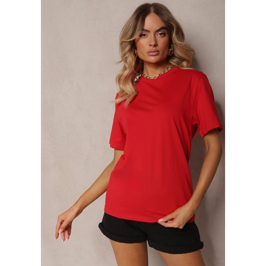 Czerwona Bawełniana Koszulka bez Zdobień Rakilda ze sklepu Renee odzież w kategorii Bluzki damskie - zdjęcie 173121140