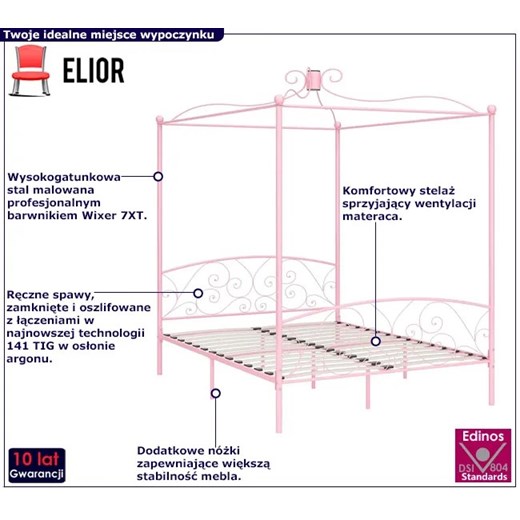 Różowe małżeńskie łóżko rustykalne 160x200 cm - Orfes Elior One Size Edinos.pl