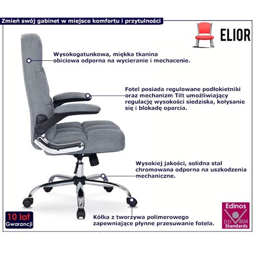 Szary tapicerowany fotel biurowy pikowany - Mevo 4X Elior One Size Edinos.pl