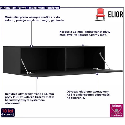 Czarna wisząca szafka pod TV 120 cm - Sinam Elior One Size okazyjna cena Edinos.pl