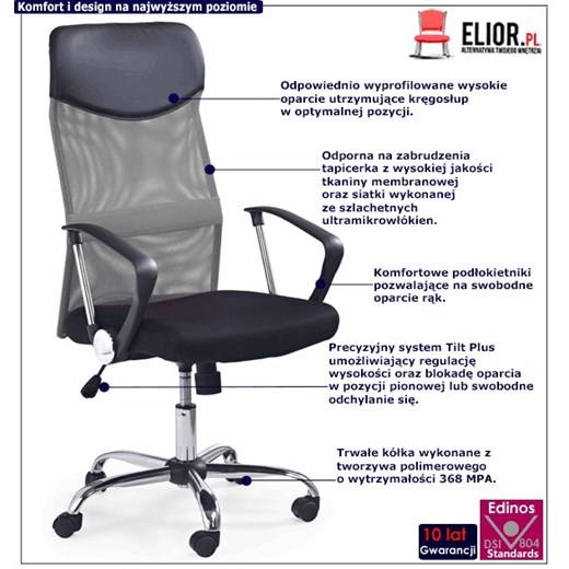 Szary pracowniczy fotel obrotowy - Ferno Elior One Size Edinos.pl
