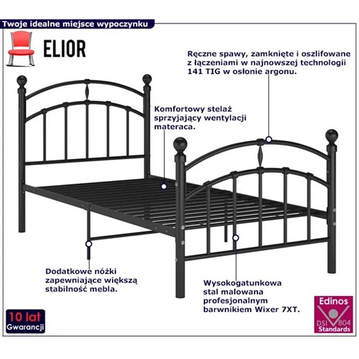 Czarne metalowe łóżko pojedyncze 100x200 cm - Enelox Elior One Size Edinos.pl