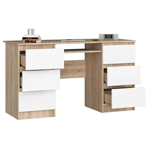 Komputerowe biurko dla młodzieży dąb sonoma+biały - Abetti 2X Elior One Size Edinos.pl